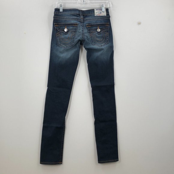 True Religion Blue Medium Wash Distress Denim Skinny Jeans Size 25 - Picture 2 of 10